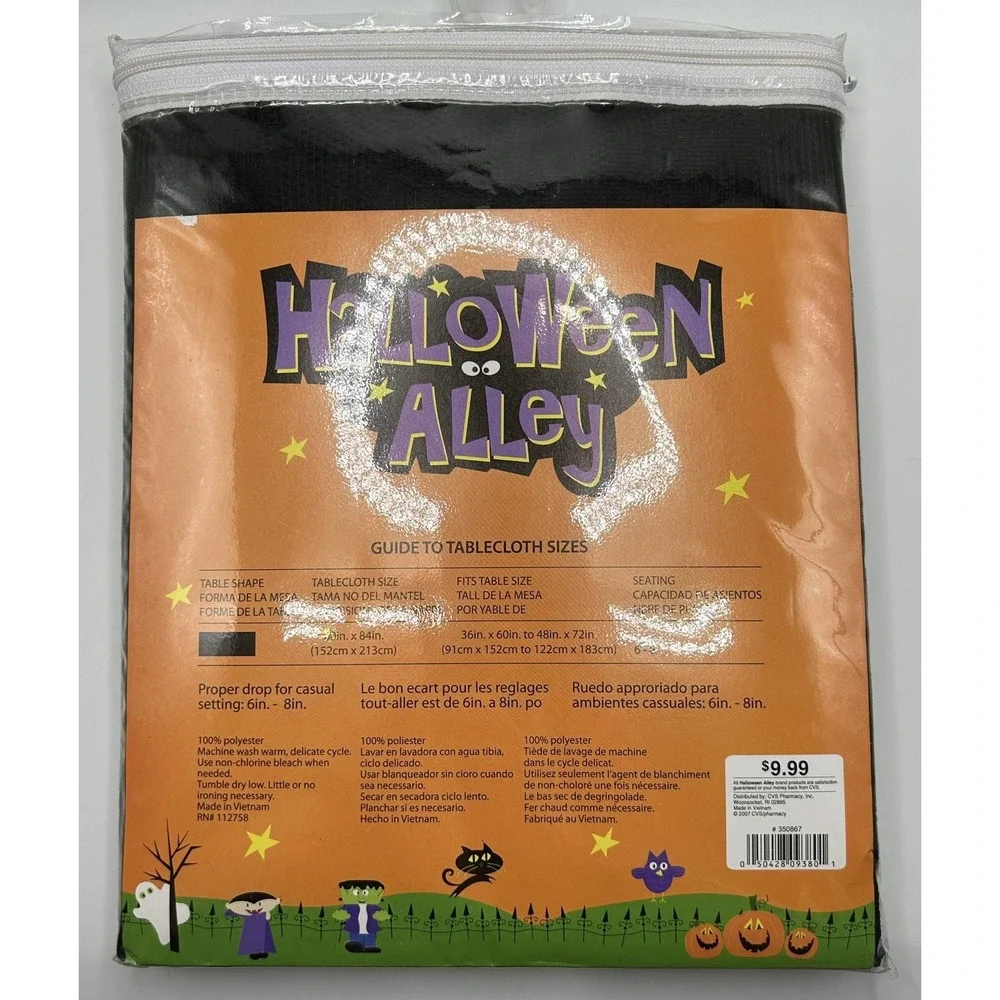 Halloween Alley Black Lace Dancing Skeleton Pumpkin Tablecloth 60in‎ X 84in